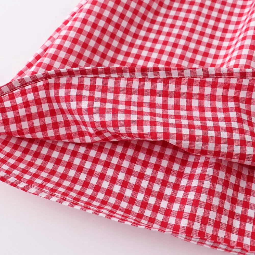 Red Gingham Smocked Flutter-Sleeve Kids Dress